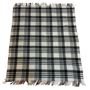 C.B.M. Fleece Blanket White Black Plaid Size 62x52 Woo Acrylic Blend Made Italy